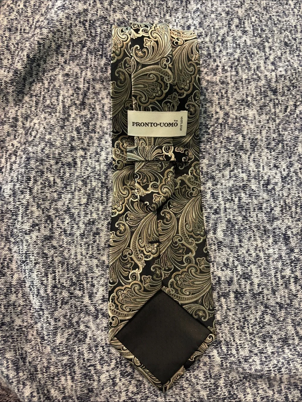 Pronto Uomo Black Tie with Gold Paisley Swirls